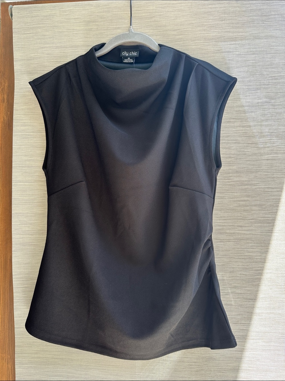 City Chic Black Draped Neck Sleeveless Tank